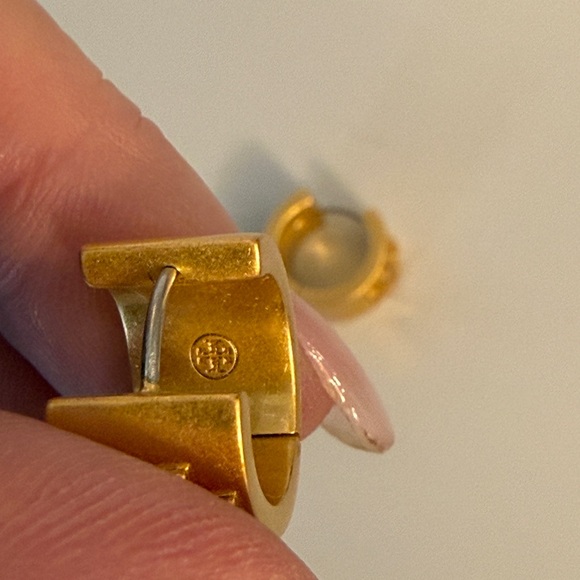 Tory Burch Gold Logo Hoop Earrings - Picture 4 of 4